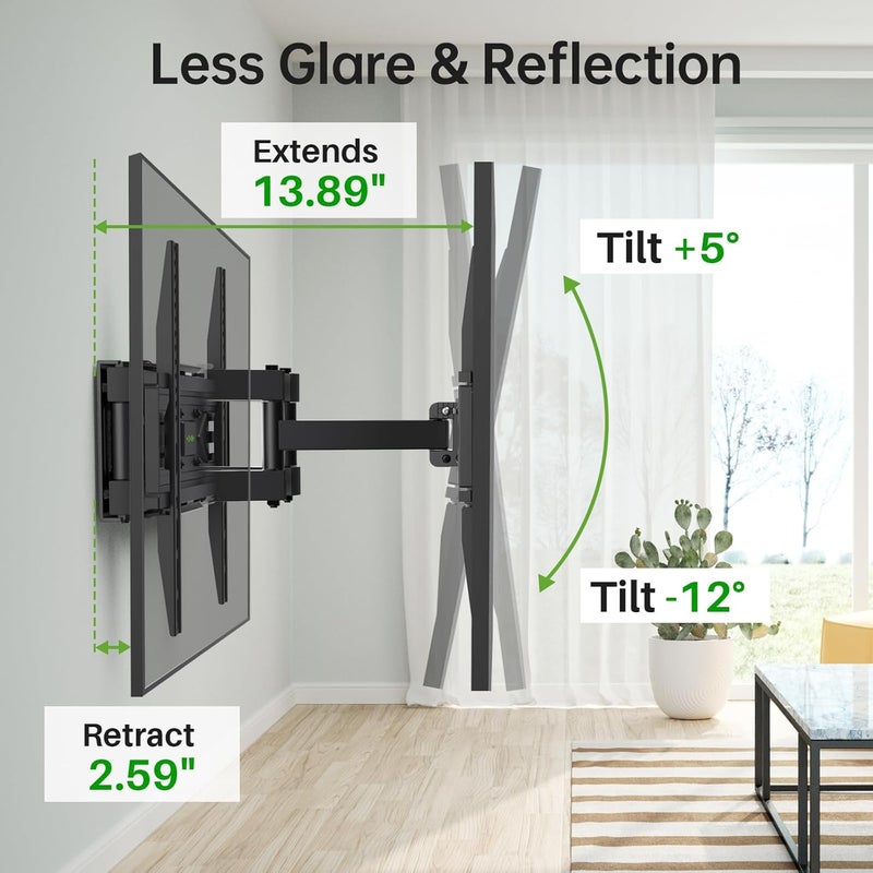 USX MOUNT Full Motion TV Wall Mount for Most 32-70 inch TVs up to 99 lbs, Wall Mount Bracket with Dual Articulating Arms, Swivel, Tilt, Max VESA 400x400mm, TV Mount Fits 12”/16” Wood Studs - Image 5